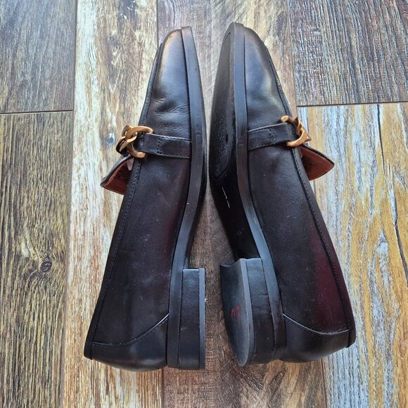 Vionic Mizelle Black Leather Loafer Comfort Arch Support Gold-Tone Chunky Chain - Picture 6 of 12